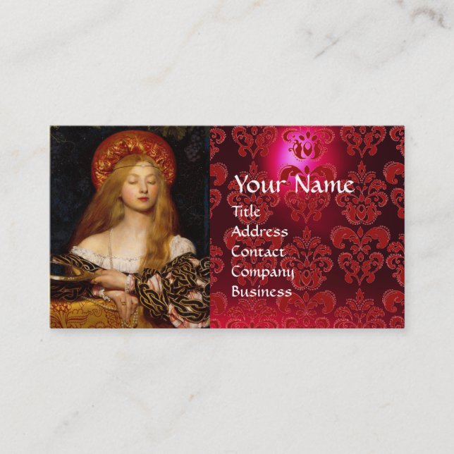 VANITY BEAUTY-FASHION COSTUME DESIGNER Red Damask Business Card (Front)