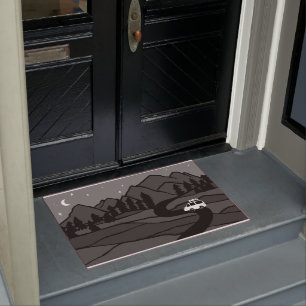 Vanlife in the Mountains Camper Moon Stars  Doormat