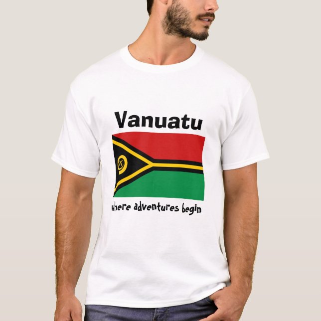 Vanuatu Flag + Map + Text T-Shirt (Front)