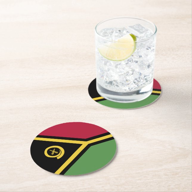 Vanuatu flag round paper coaster (Insitu)