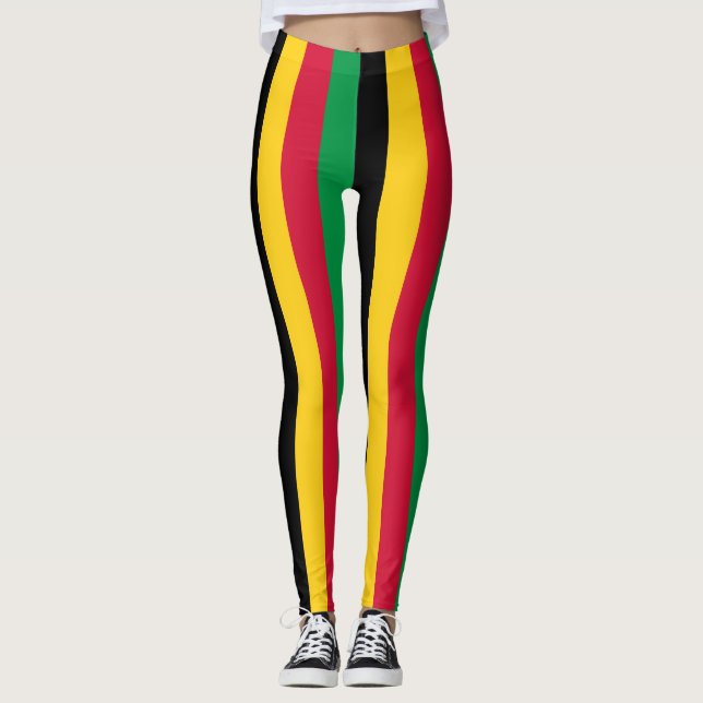 Vanuatu National Flag Colours Vertical Striped Leggings (Front)
