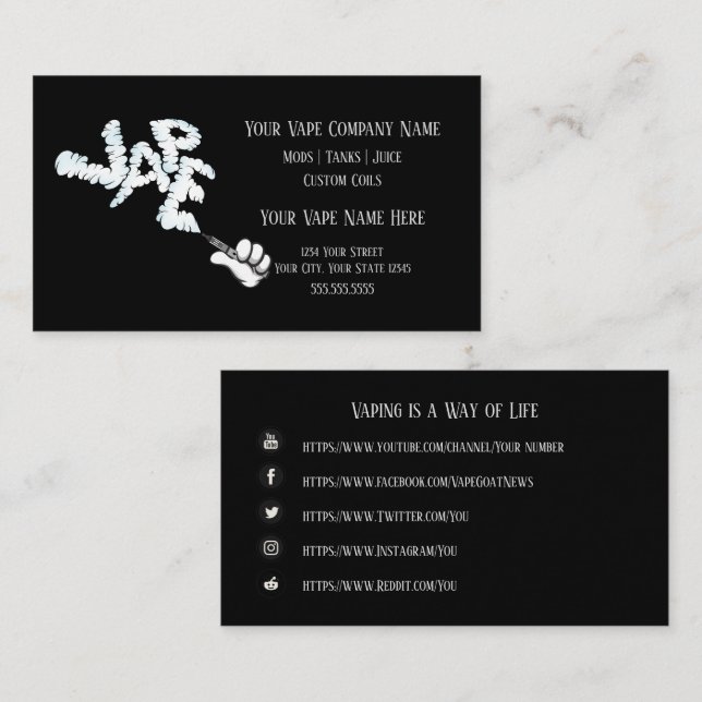 VAPE  | VAPE Cloud Business with Social Media Business Card (Front/Back)