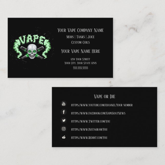VAPE  | Vape Skull Business with Social Media Card (Front/Back)