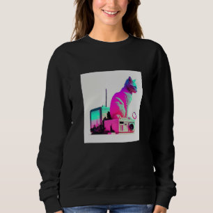 Vaperwave Aesthetic Glitch Cat Retrowave Synthwave Sweatshirt