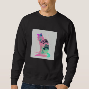 Vaperwave Aesthetic Glitch Cat Retrowave Synthwave Sweatshirt