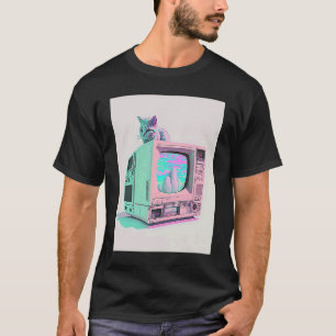 Vaperwave Aesthetic Glitch Cat Retrowave Synthwave T-Shirt
