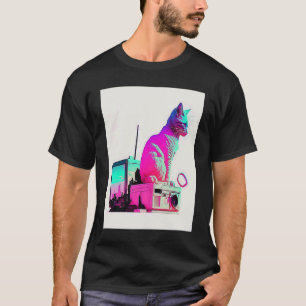 Vaperwave Aesthetic Glitch Cat Retrowave Synthwave T-Shirt
