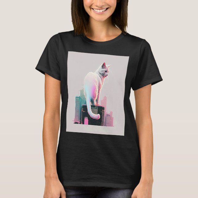 Vaperwave Aesthetic Glitch Cat Retrowave Synthwave T-Shirt (Front)