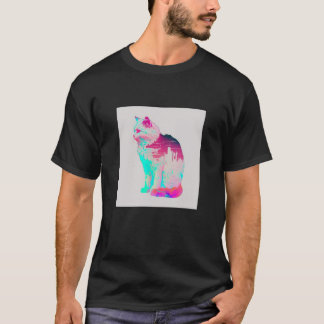 Vaperwave Aesthetic Glitch Cat Retrowave Synthwave T-Shirt