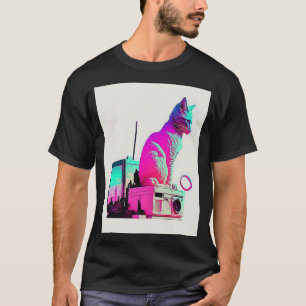 Vaperwave Aesthetic Glitch Cat Retrowave Synthwave T-Shirt