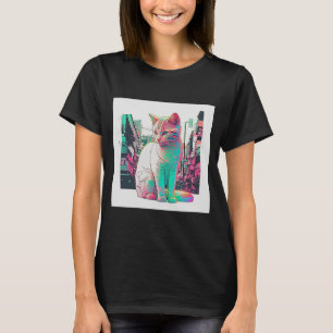 Vaperwave Aesthetic Glitch Cat Retrowave Synthwave T-Shirt