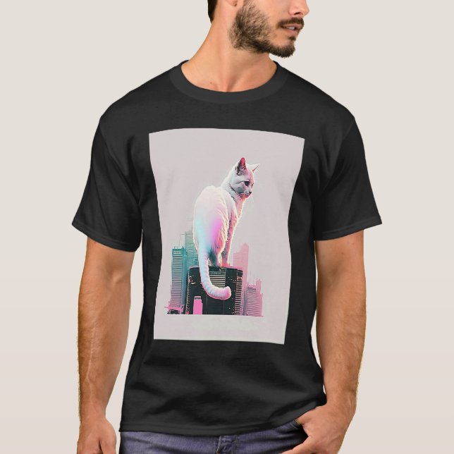 Vaperwave Aesthetic Glitch Cat Retrowave Synthwave T-Shirt (Front)