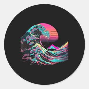 Vaperwave Aesthetic Glitch Great Wave Retrowave Sy Classic Round Sticker