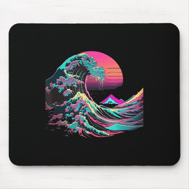 Vaperwave Aesthetic Glitch Great Wave Retrowave Sy Mouse Pad (Front)