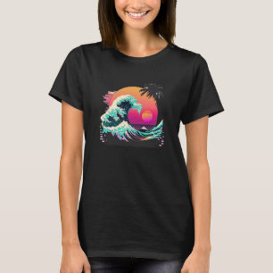 Vaperwave Aesthetic Glitch Great Wave Retrowave Sy T-Shirt