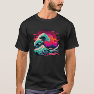 Vaperwave Aesthetic Glitch Great Wave Retrowave Sy T-Shirt