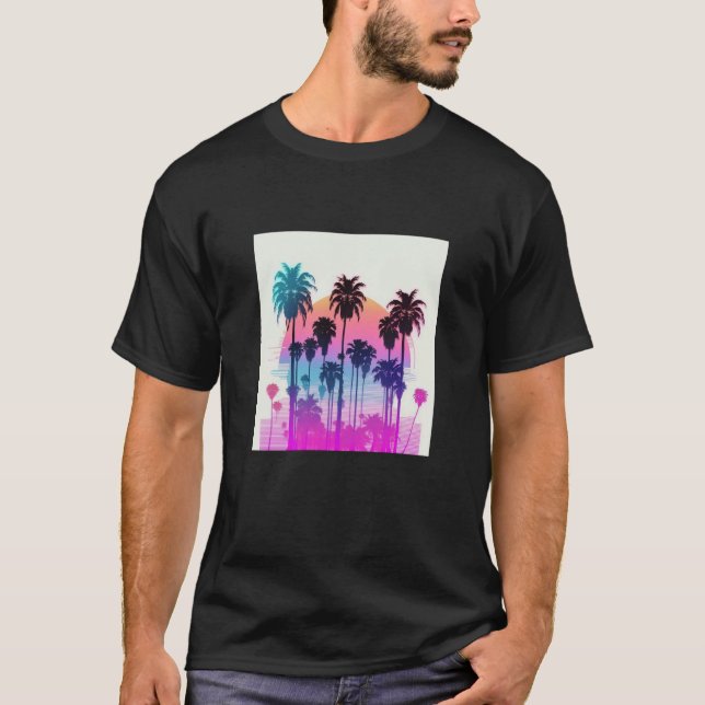 Vaperwave Aesthetic Glitch Palm Retrowave Synthwav T-Shirt (Front)