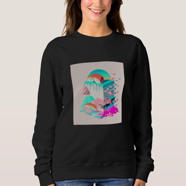 Vaperwave Aesthetic Glitch Sushi Retrowave Synthwa Sweatshirt (Front)