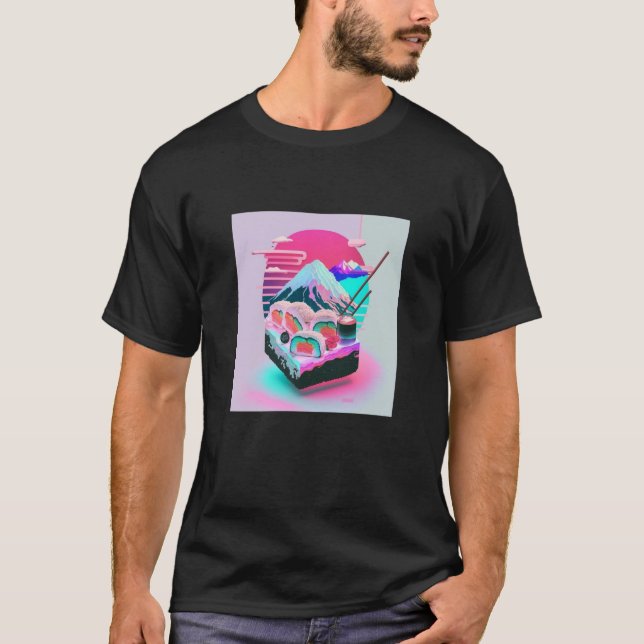 Vaperwave Aesthetic Glitch Sushi Retrowave Synthwa T-Shirt (Front)