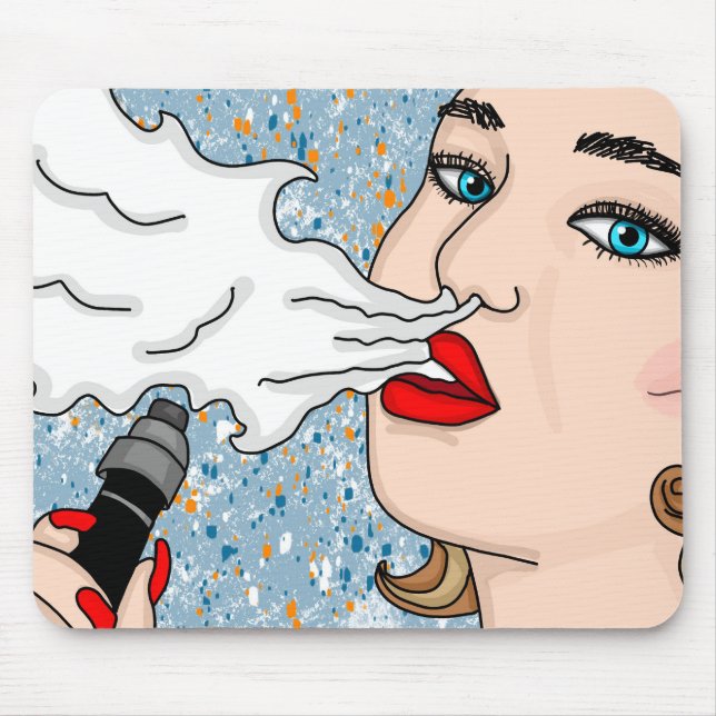 Vaping Lady Hand drawn Pop Art Retro Style Mouse Pad (Front)