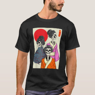 Vapor95 Geisha Girl Skeletons Rising Sun Japanese  T-Shirt
