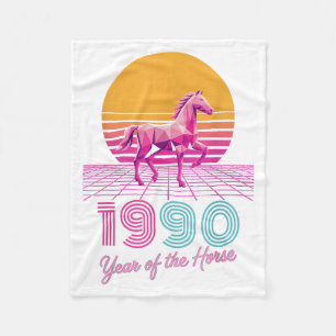Vaporwave 1990 Year Of The Horse Lunar Rider Zodia Fleece Blanket