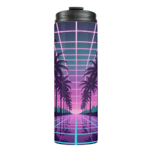 Vaporwave 80s Neon Grid Synthwave Art Poster Thermal Tumbler