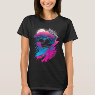 Vaporwave Abstract Landscape Moon Tree Waterfall B T-Shirt