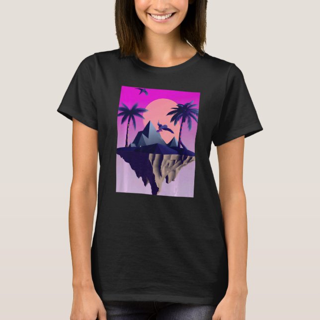 Vaporwave Aesthetic Flying Island With Palms And B T-Shirt (Front)