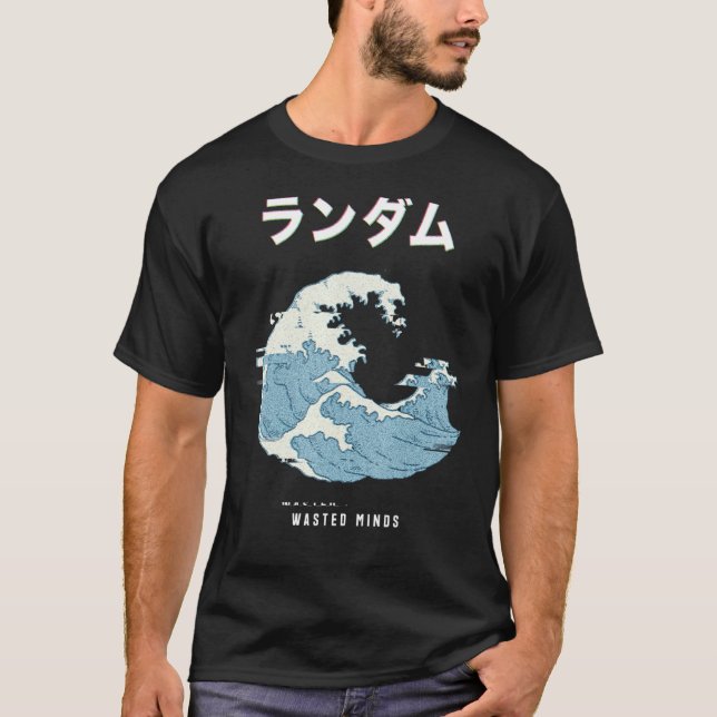 Vaporwave Aesthetic Glitch 80s Retro Great Wave T-Shirt (Front)