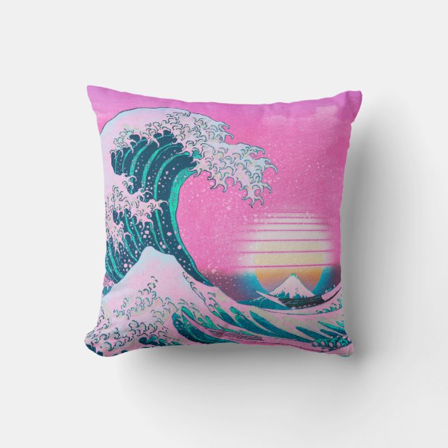 Vaporwave Aesthetic Great Wave Cushion (Front)