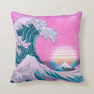 Vaporwave Aesthetic Great Wave Cushion