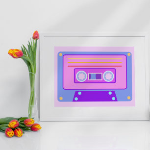 Vaporwave Aesthetic Lilac 90s Audio Cassette Poster