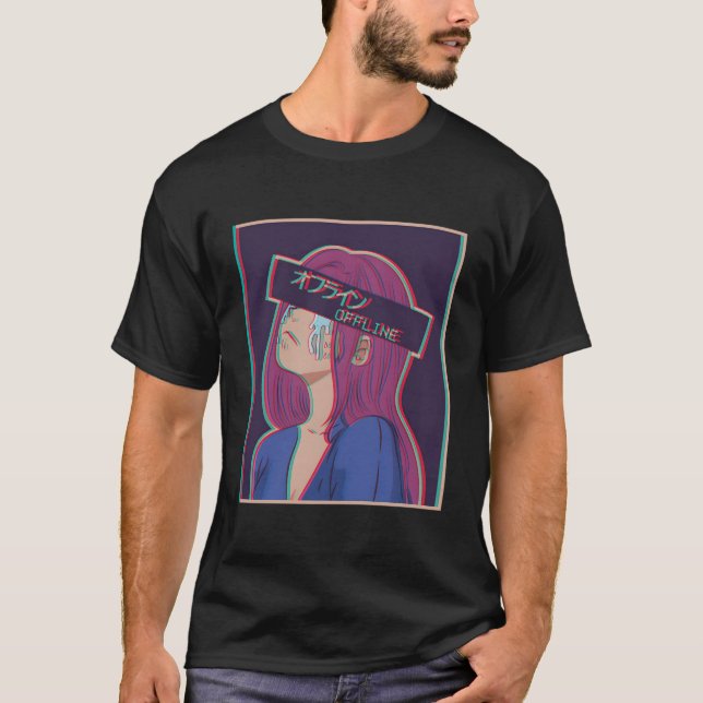 Vaporwave Aesthetic Sad Anime Girl Japanese Offlin T-Shirt (Front)