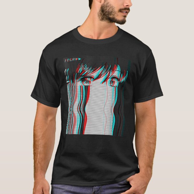 Vaporwave Aesthetic Sad Anime Girl Retro Eboy Egir T-Shirt (Front)