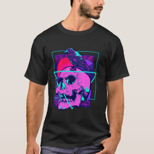 Vaporwave Aesthetic Skull Crow Gothic Retrowave Sy T-Shirt