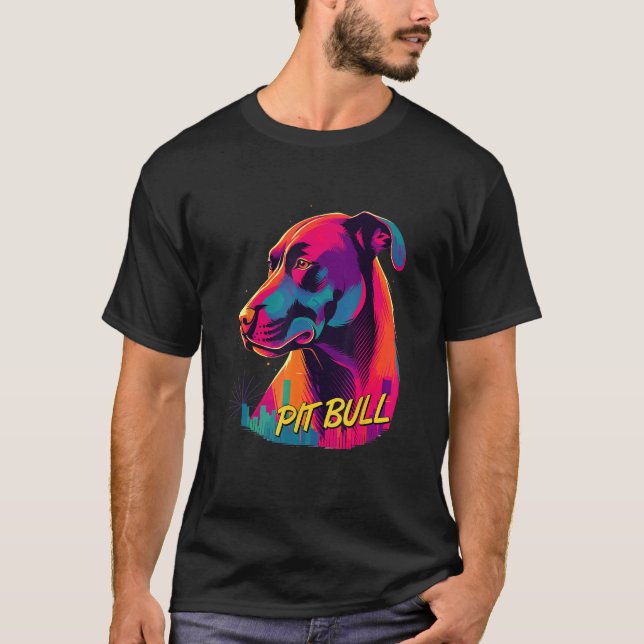 Vaporwave American Pit Bull Terrier Retro Futurist T-Shirt (Front)