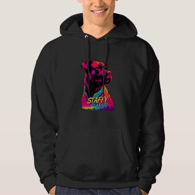 Vaporwave American Staffordshire Terrier Mom Futur Hoodie (Front)