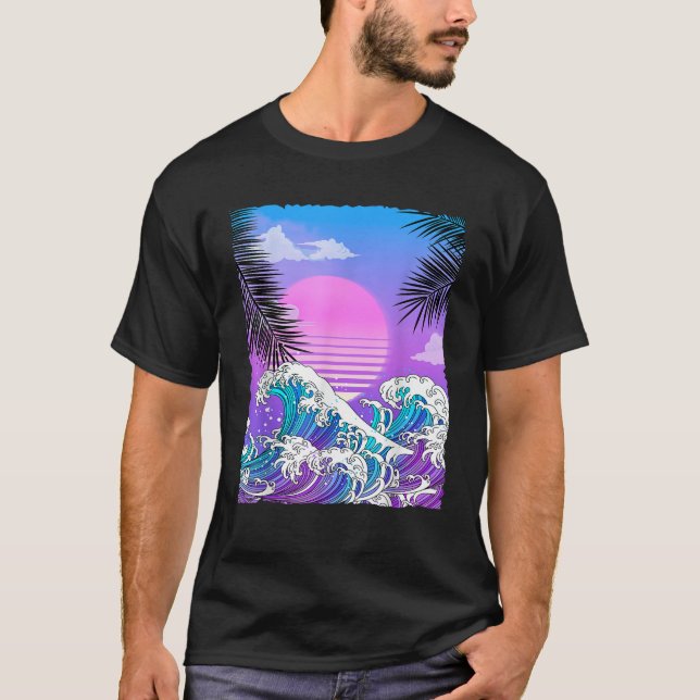 Vaporwave Anime Japanese Great Wave Summer T-Shirt (Front)