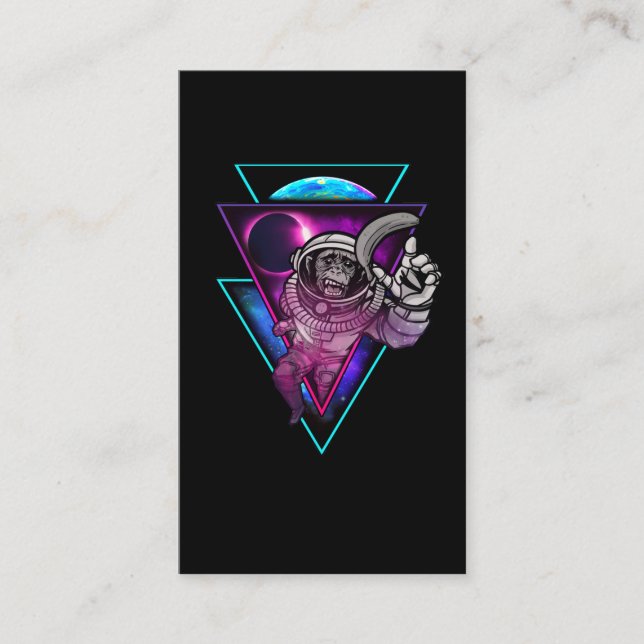 Vaporwave Astronaut Space Art Monkey Banana Business Card (Front)