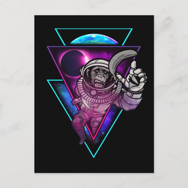 Vaporwave Astronaut Space Art Monkey Banana Postcard (Front)
