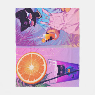 Vaporwave Black Cat  Fleece Blanket