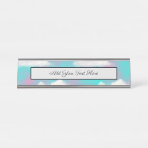 Vaporwave Blue Sky Clouds Desk Name Plate