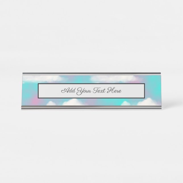 Vaporwave Blue Sky Clouds Desk Name Plate (Front)