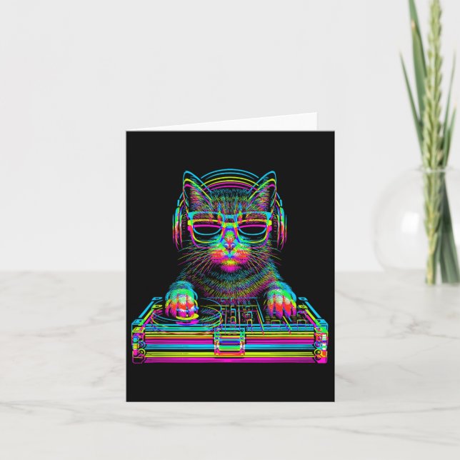Vaporwave Cat Dj Techno Rave Edm Music Concert Par Card (Front)