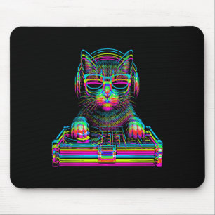 Vaporwave Cat Dj Techno Rave Edm Music Concert Par Mouse Pad