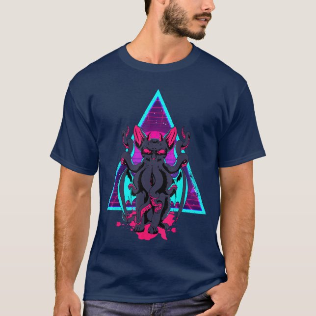 Vaporwave Cathulhu Demon Monster Cat Neko Kitten H T-Shirt (Front)