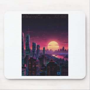 Vaporwave Cyberpunk Cityscape – Neon Skyline Art S Mouse Pad