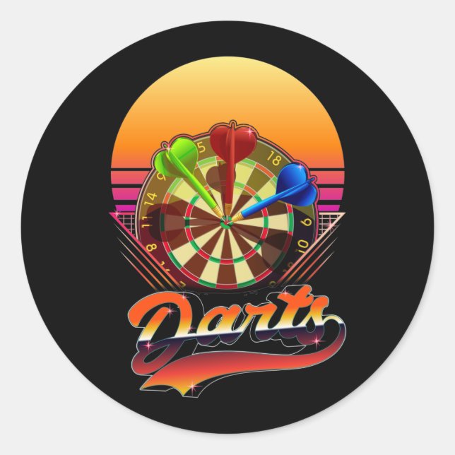 Vaporwave Dart Throwing Dartboard Bullseye Darts Classic Round Sticker (Front)