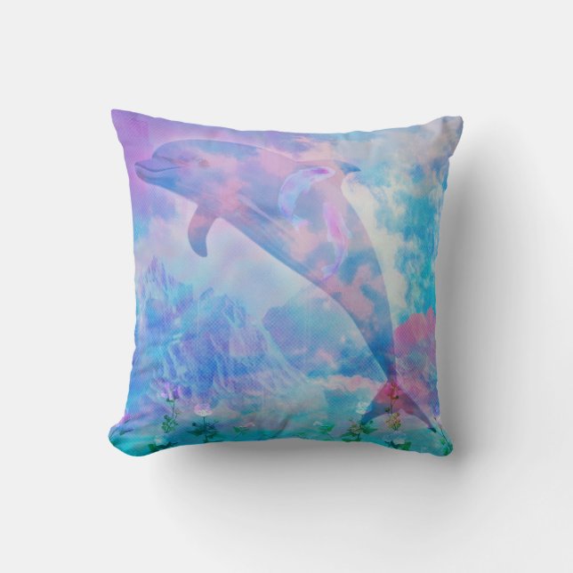 Vaporwave dolphin in the sky cushion (Front)